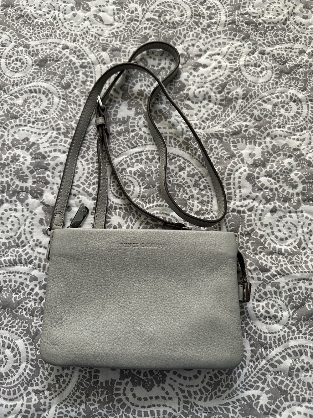 Vince Camuto Gray Pebble Leather Crossbody